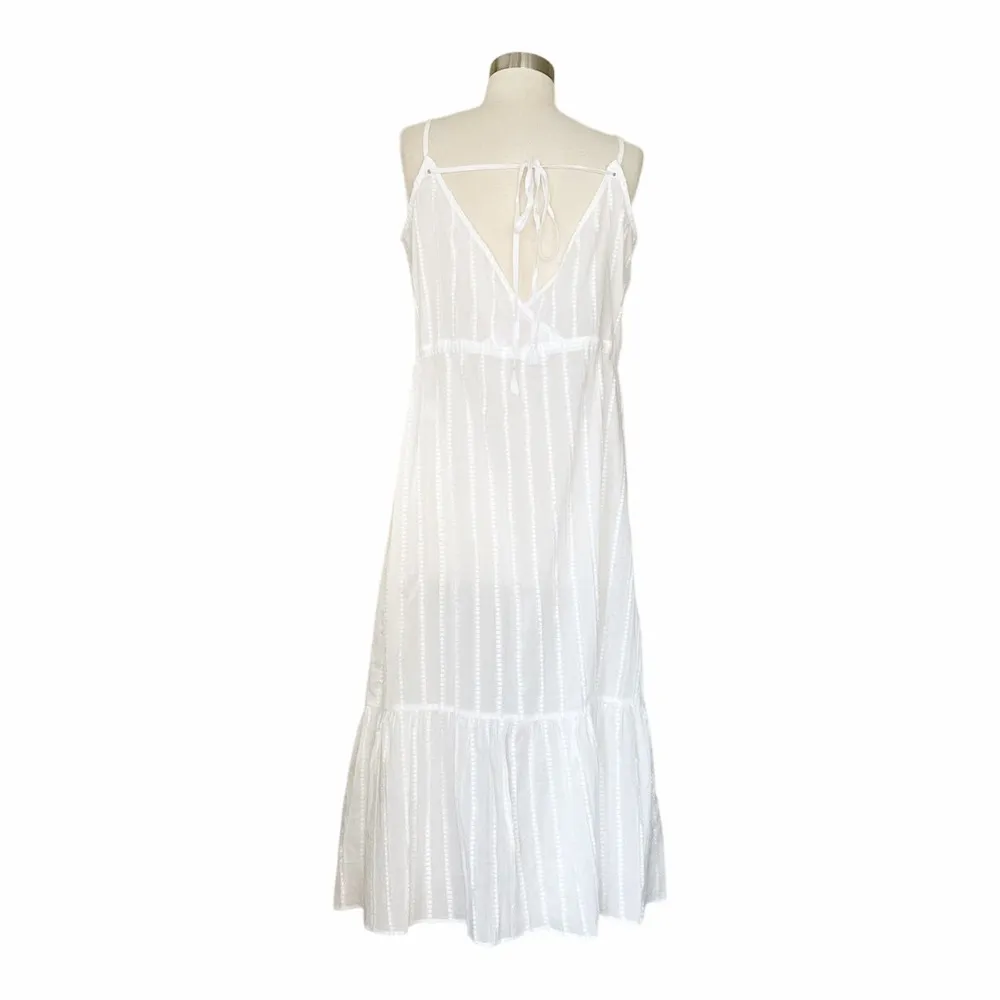 SOLID & STRIPED White Cotton Dress Button Down Sleeveless Straps Plumetis M NWOT - Image 4