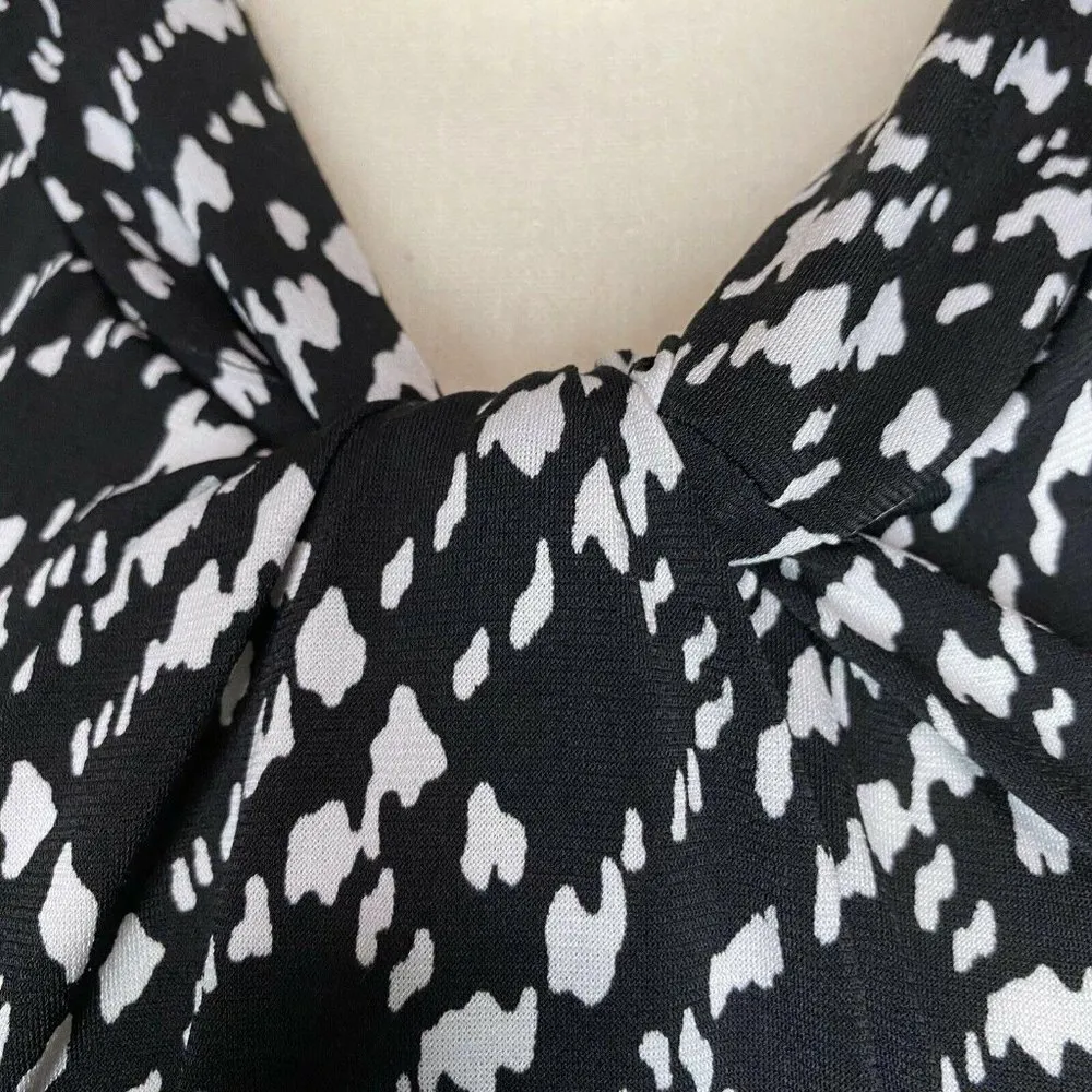 Jones New York Sz XL Geometric Print Long Sleeve Knot Neck Blouse Black White - Image 3
