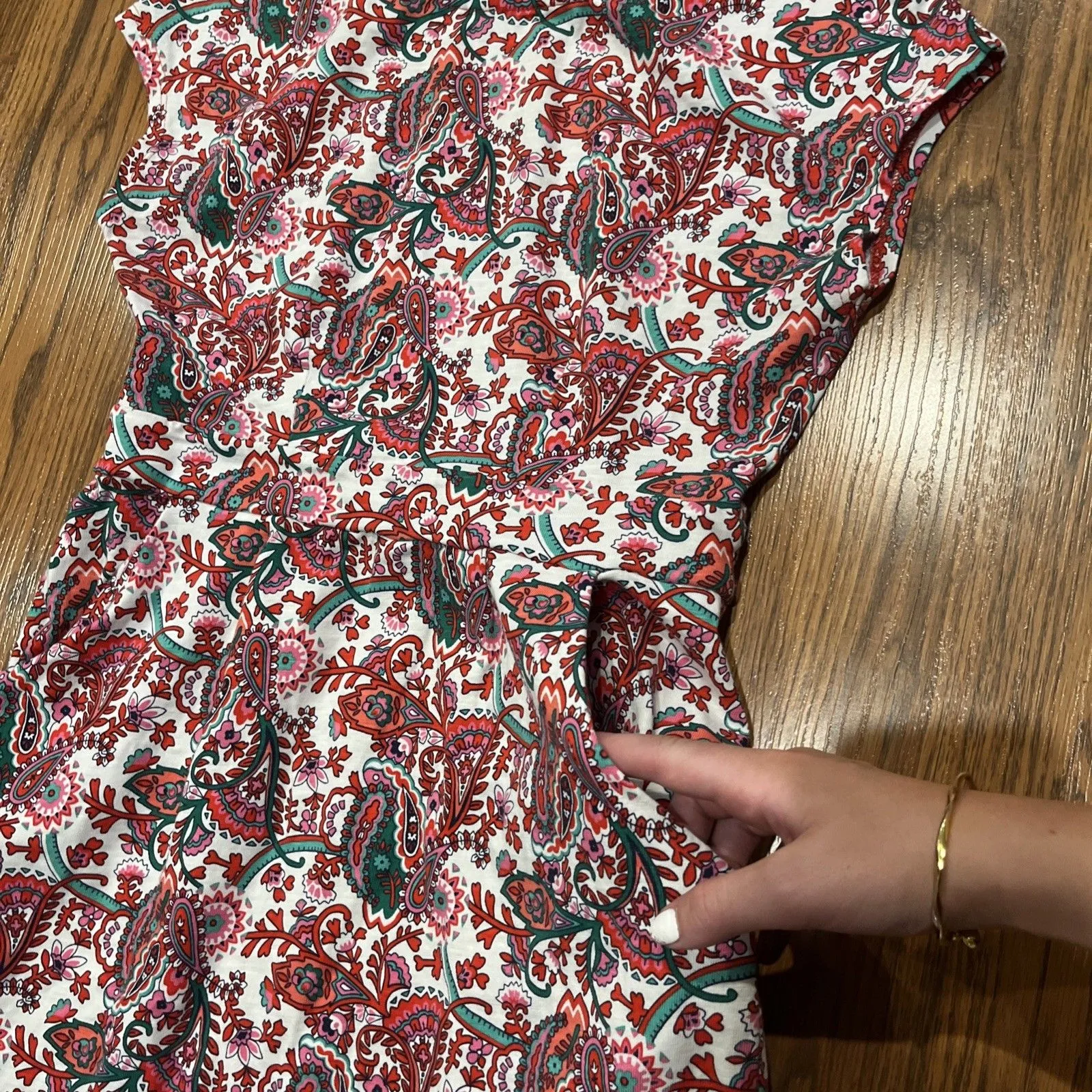 Boden Florrie Jersey Dress Women’s 4 Petite 100% Cotton Floral Red Pockets Size 4P - Image 8