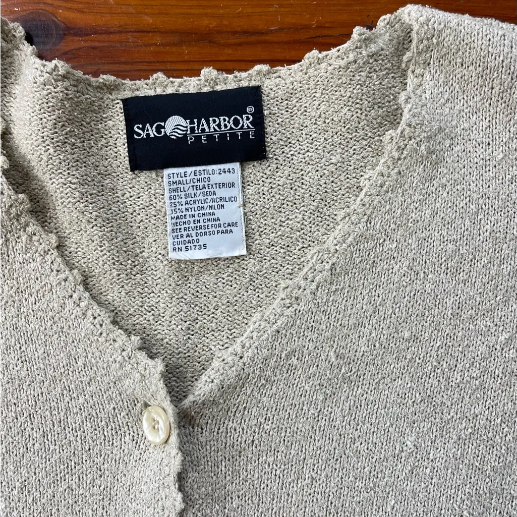 Vintage Sag Harbor Silk Blend Knit Cardigan Scalloped Edge Coastal Cottage~S 💚🍄 Size undefined - Image 6