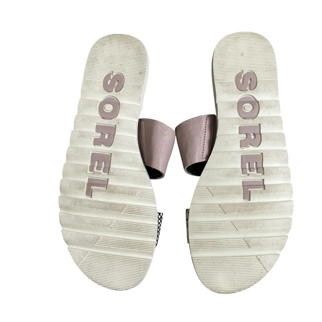 Sorel Ella II Slide Flat Sandals Women’s Size 8 Leather Snake Print Mauve Comfy - Image 8