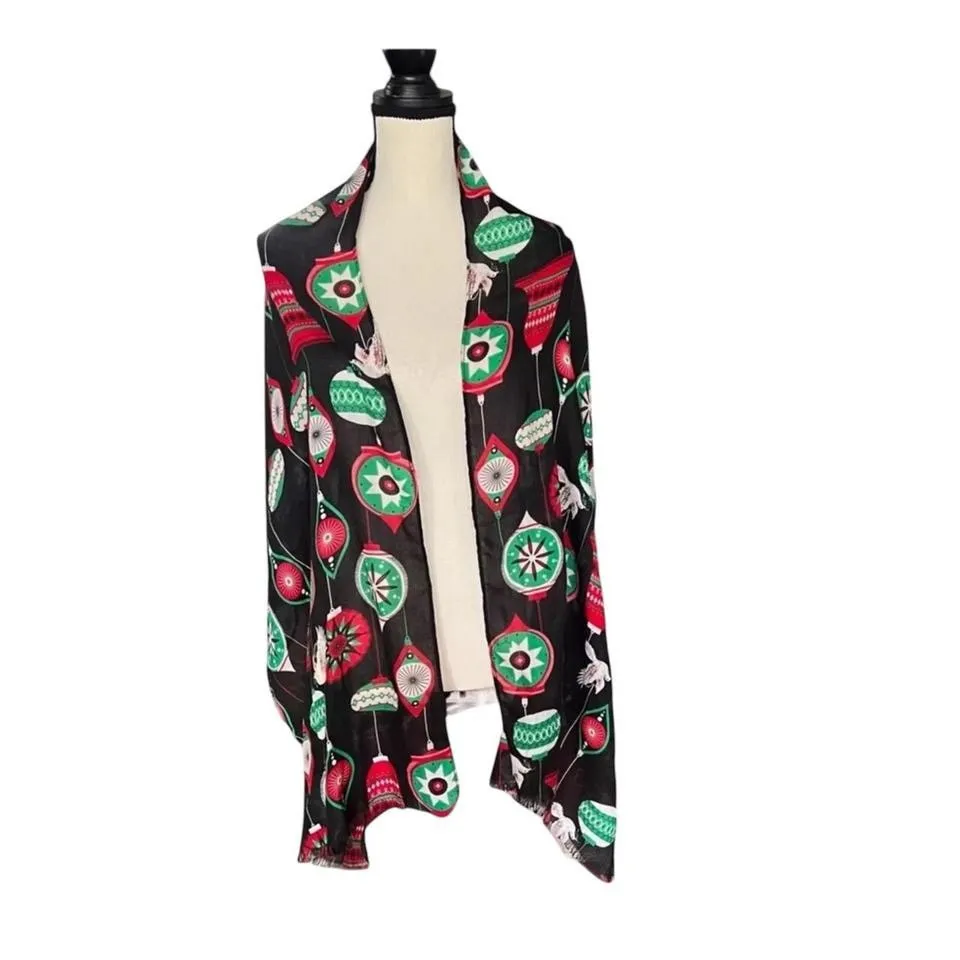 Vintage silky, Christmas ornaments and birds, scarf/wrap shawl. - Image 2