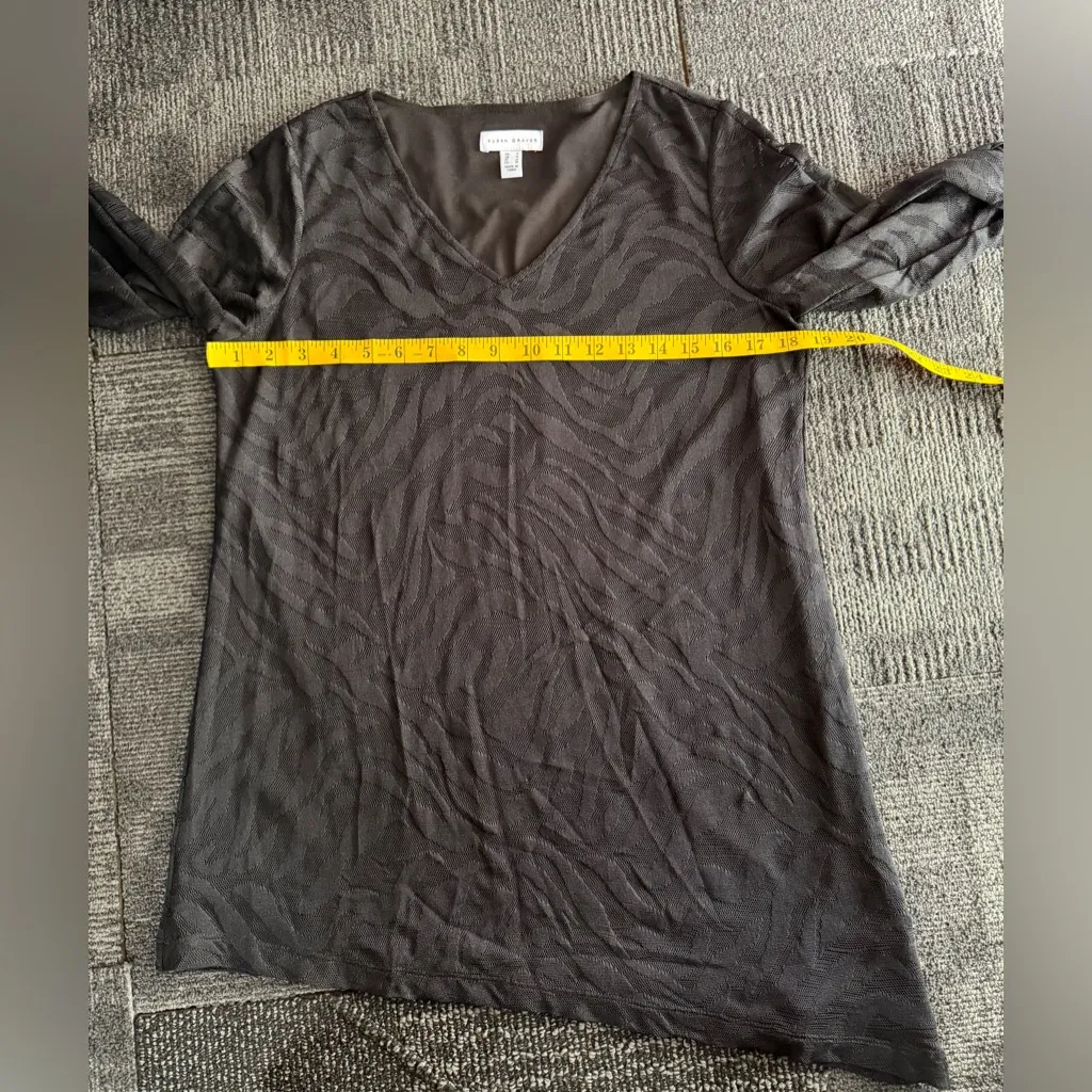 SUSAN GRAVER Black Mesh Animal Print V-Neck Top w/ Tie Sleeves – Size S. NWOT - Image 12