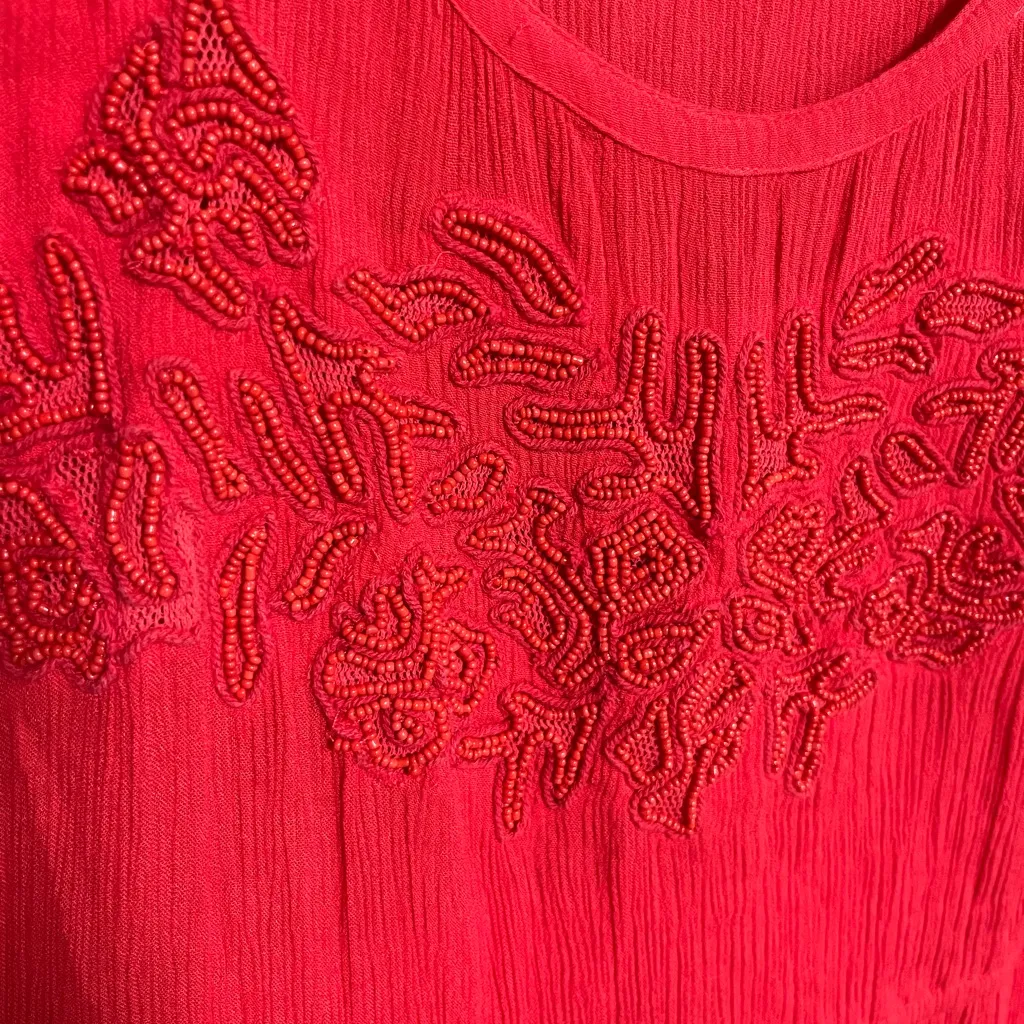 Kimchi Blue Anthropologie Scarlet Red Embroidered Dress Sz L - Image 5