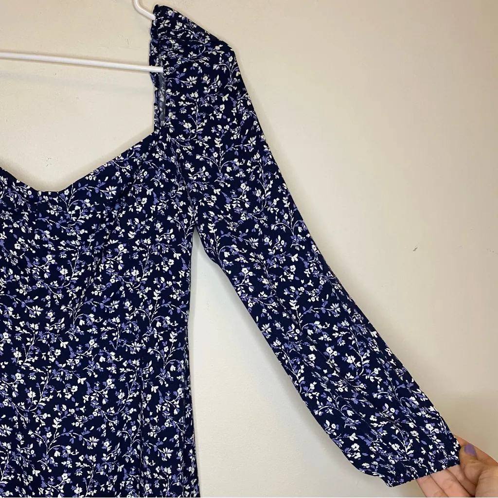 REFORMATION Mochi Floral Long Sleeve Sweetheart Mini Dress Blue/White Sz 4 Small - Image 9