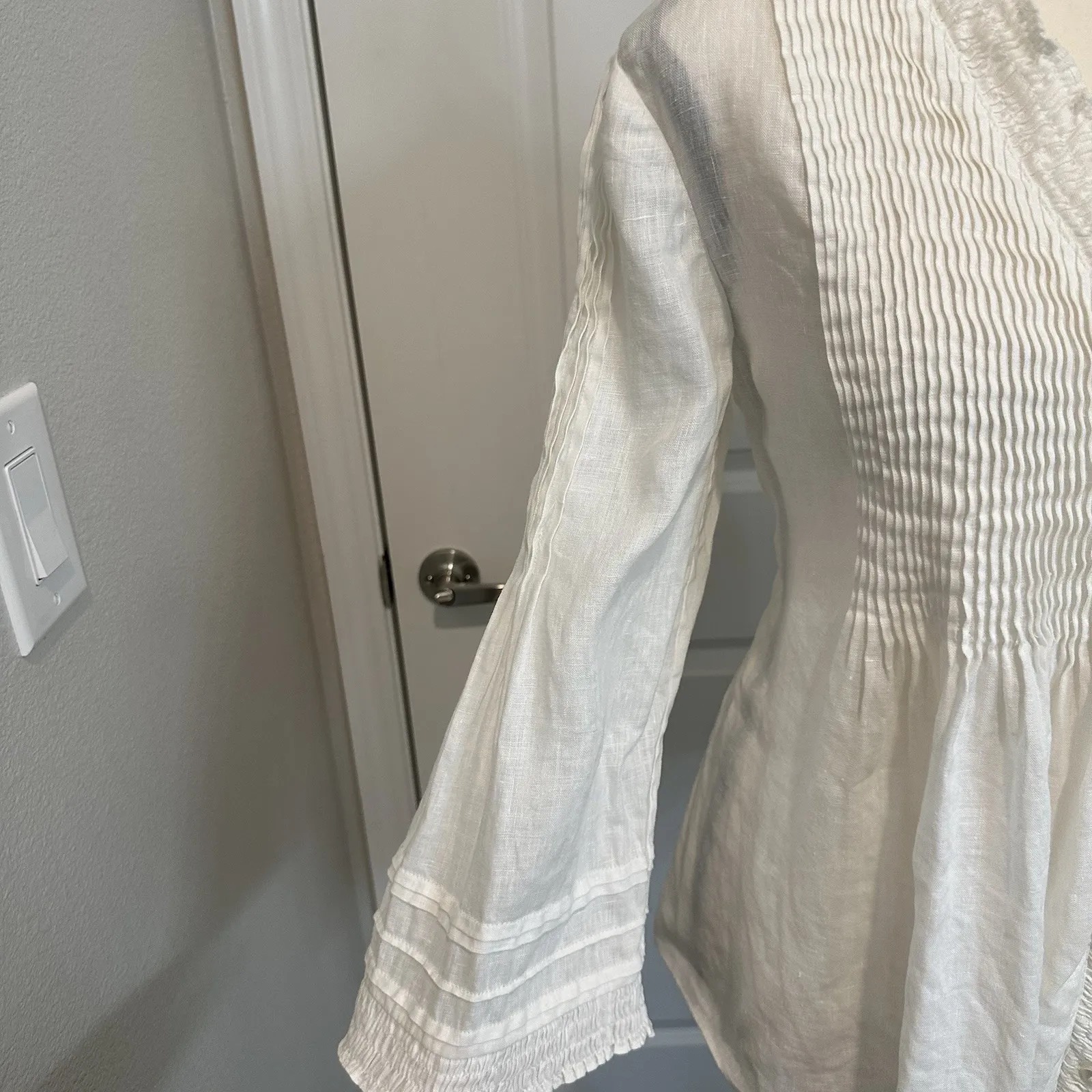 Diane von Furstenberg Layla Linen Pintuck Tunic Blouse White Peasant Top Size 10 - Image 2