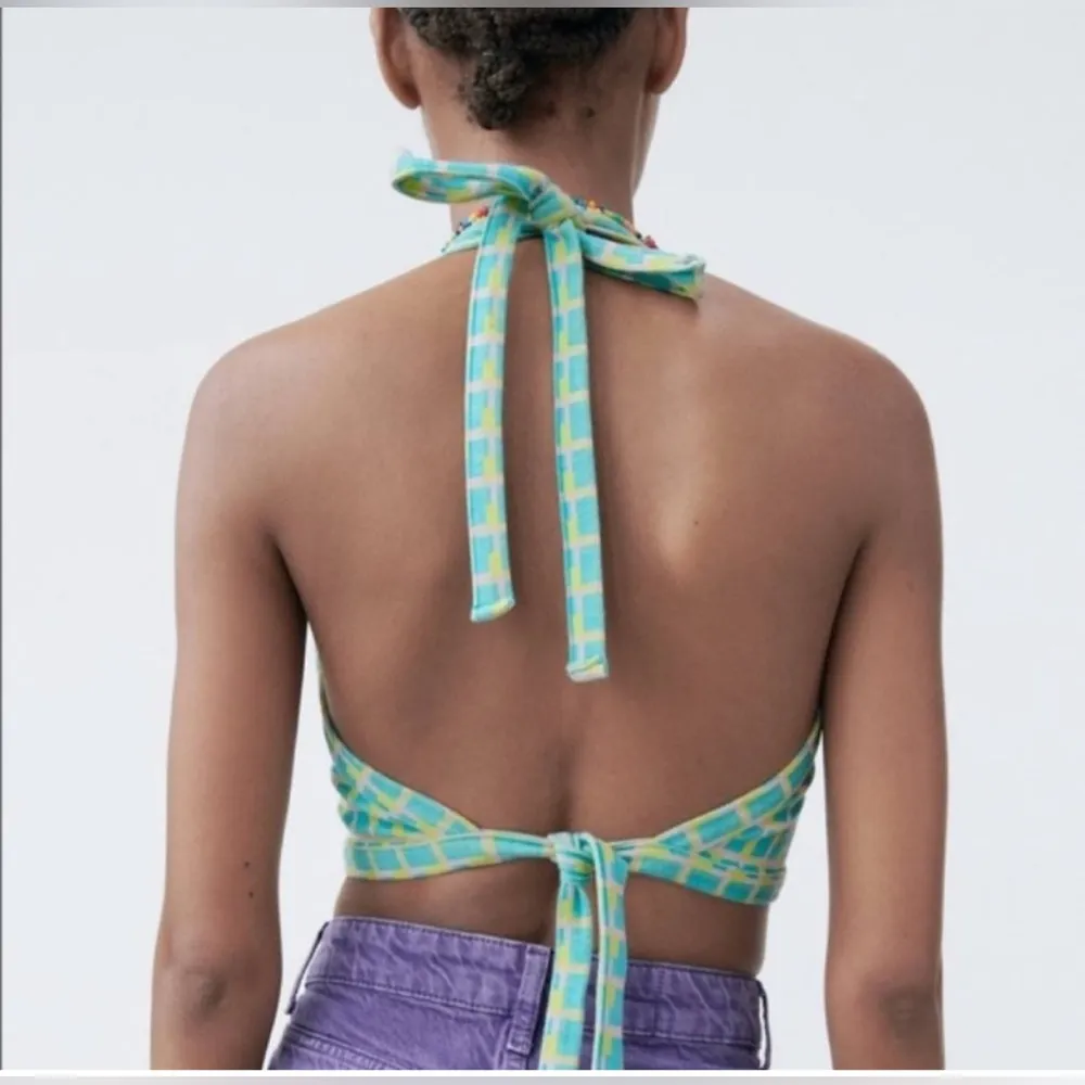 Zara Blue and Green Geometric Print Halter Top - Image 4