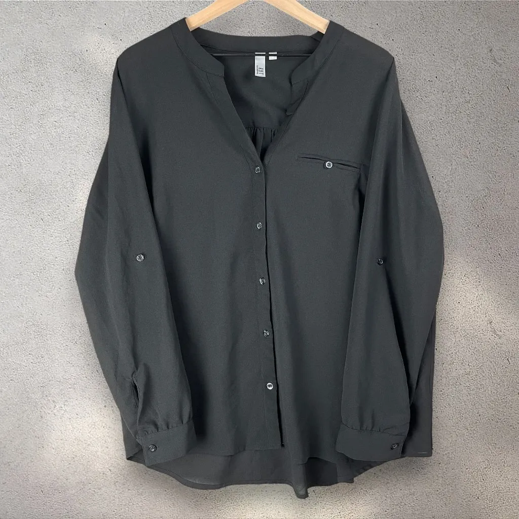 KUT From The Kloth Button Down Blouse Women's 1X Black Sheer Long Sleeve Gothic - Image 3