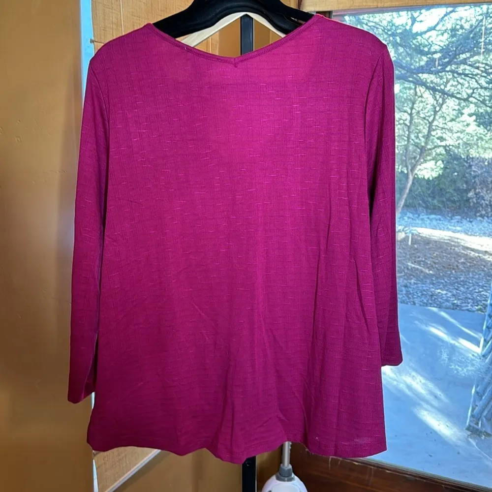 NWT Status By Chenault Twist Knot Textured Top Fuschia Blouse 3/4 Sleeve Size XL Pink - Image 6