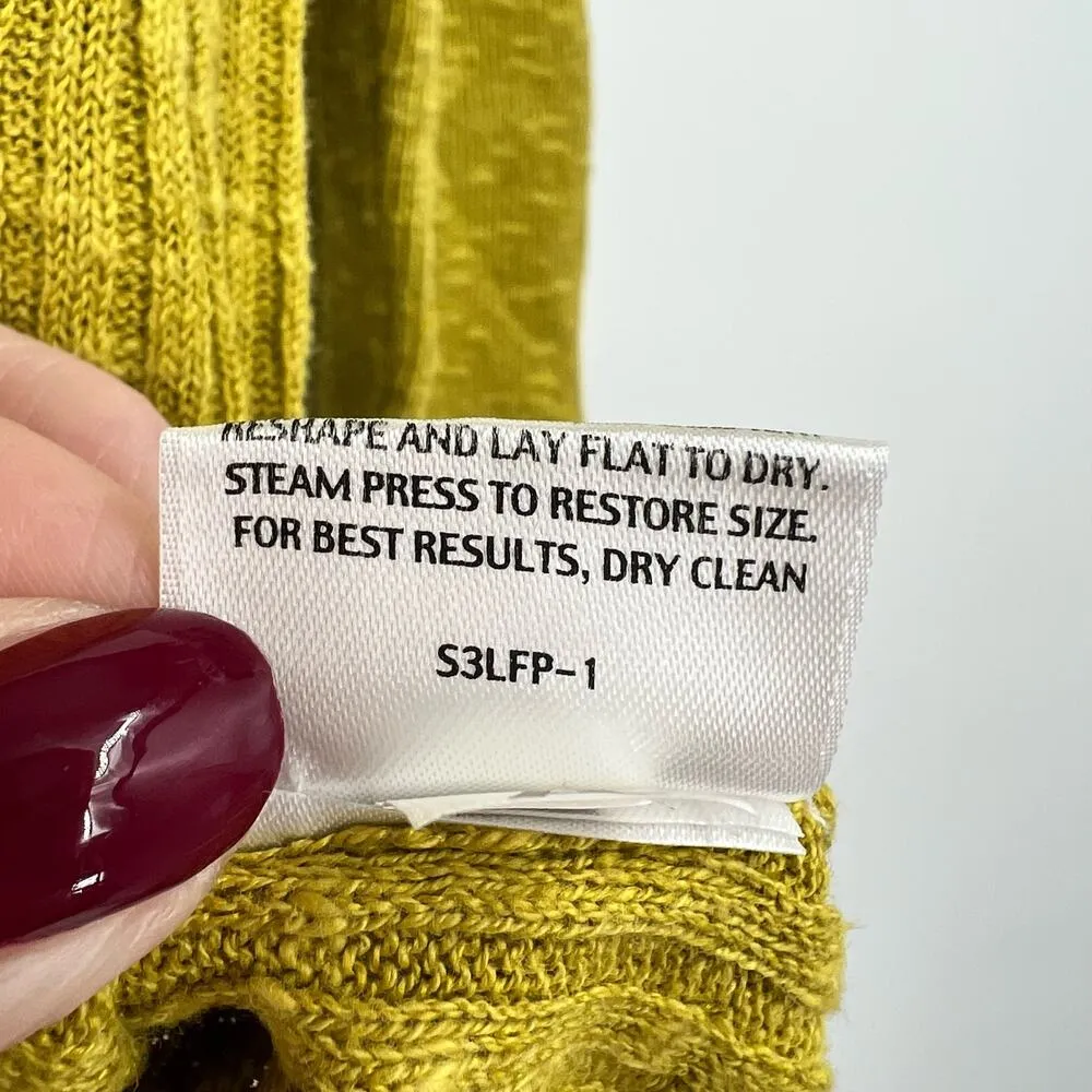 Eileen Fisher XS Green Chartreuse Asymmetrical Linen Cotton Ribbed Knit Sweater - Image 3