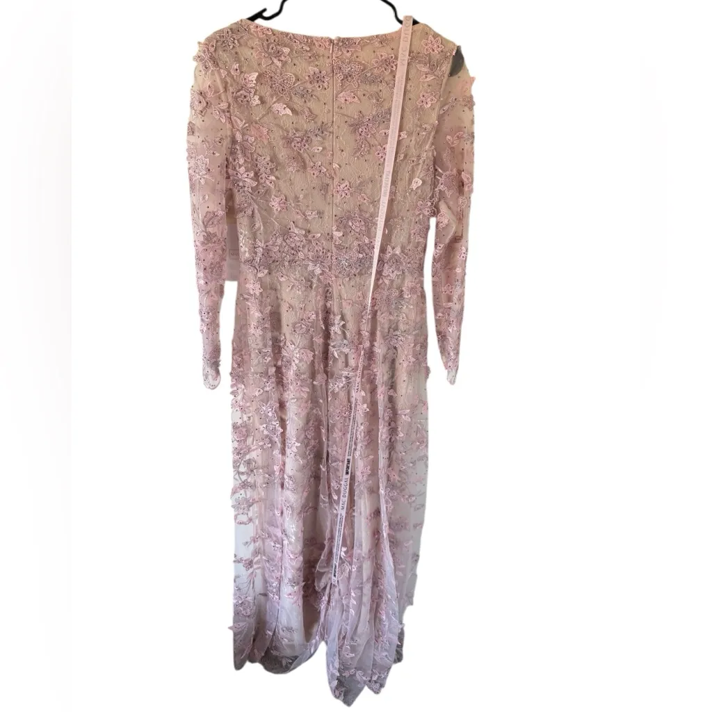 NEW Mac Duggal Pink Floral Applique Long Sleeve Illusion Gown - Image 4