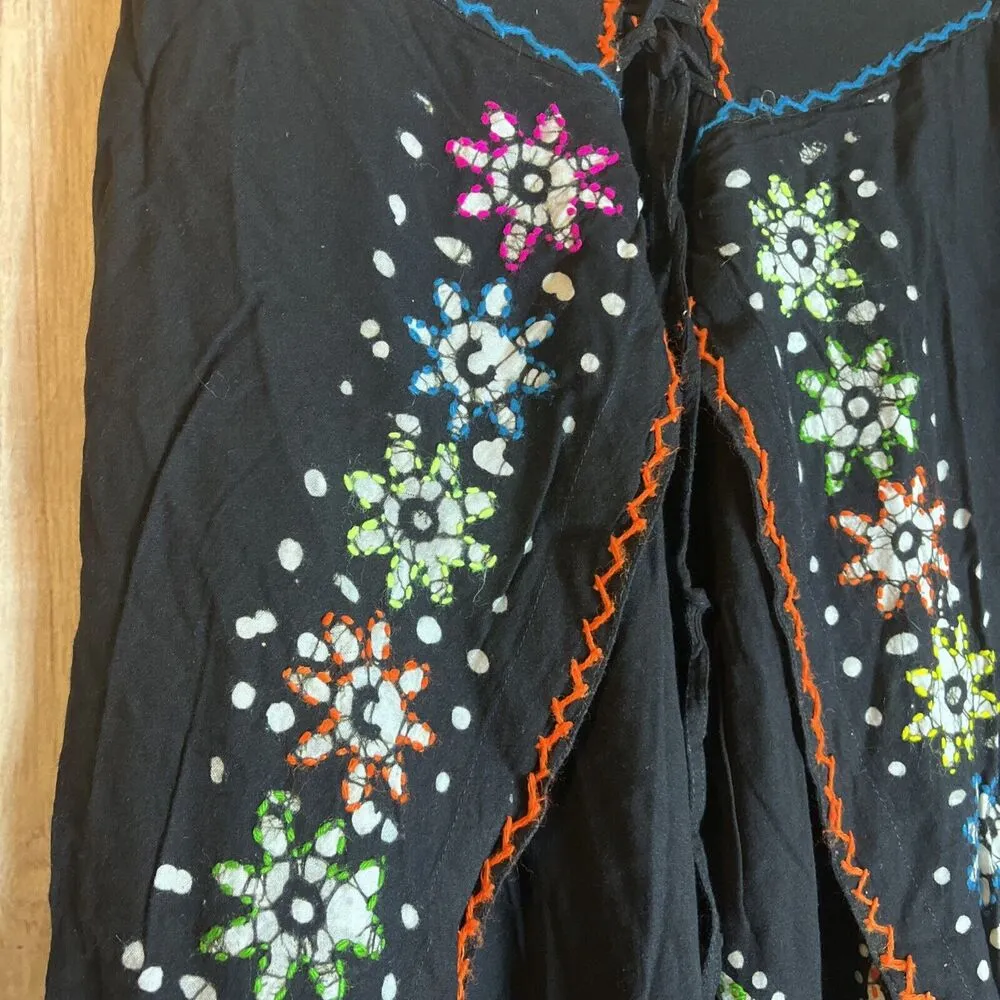 Boho Summer Harem Top Trouser Co Ord Set Hand Embroidered Festival 8 10 12 14 Black - Image 2