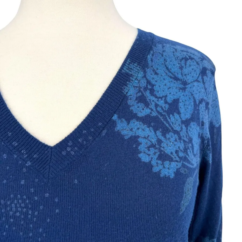 Daniel Rainn Ari V-Neck Floral Sweater Blue Navy Size Small - Image 4