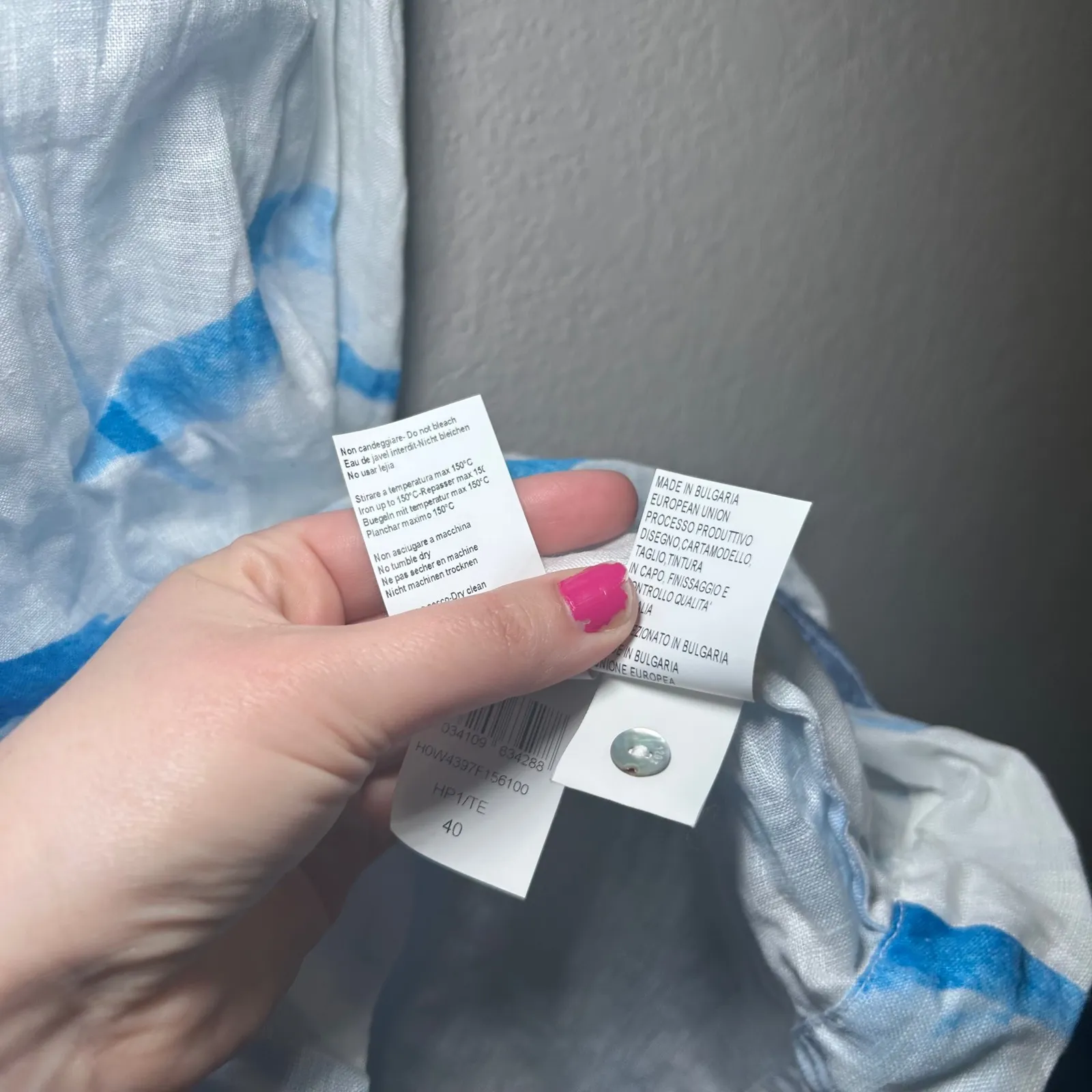 120 lino Linen Blend Abstract Floral V Neck Mini Dress Women summer vacation Blue Size XS - Image 6