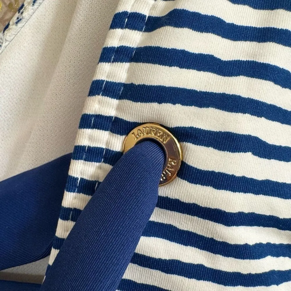 LAUREN Ralph Lauren Blue Striped Lace Up Back One Piece Swimsuit Size 16 - Image 5