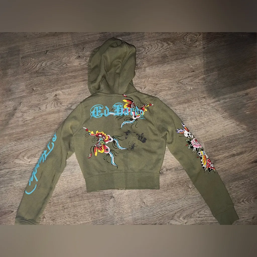 Ed Hardy Cropped Long Sleeve Jacket XS Women’s butterflies & Skulls - Image 5