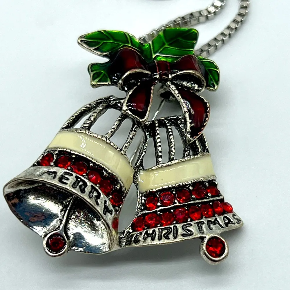 NEW CHRISTMAS red, green and silver bell with mistletoe fashion necklace Red - Image 10