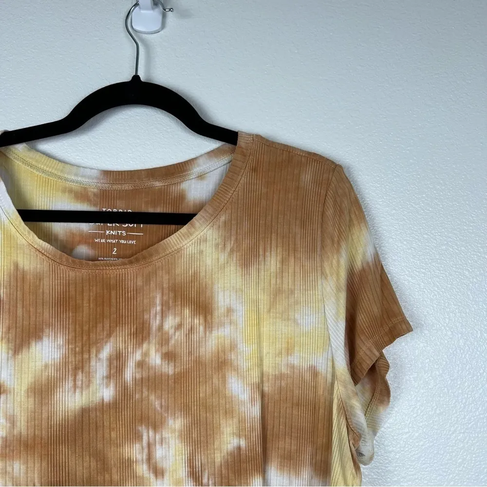 Torrid Ribbed‎ Tie Dye Short Sleeve Tee Shirt Yellow Sz 2XL - Image 3