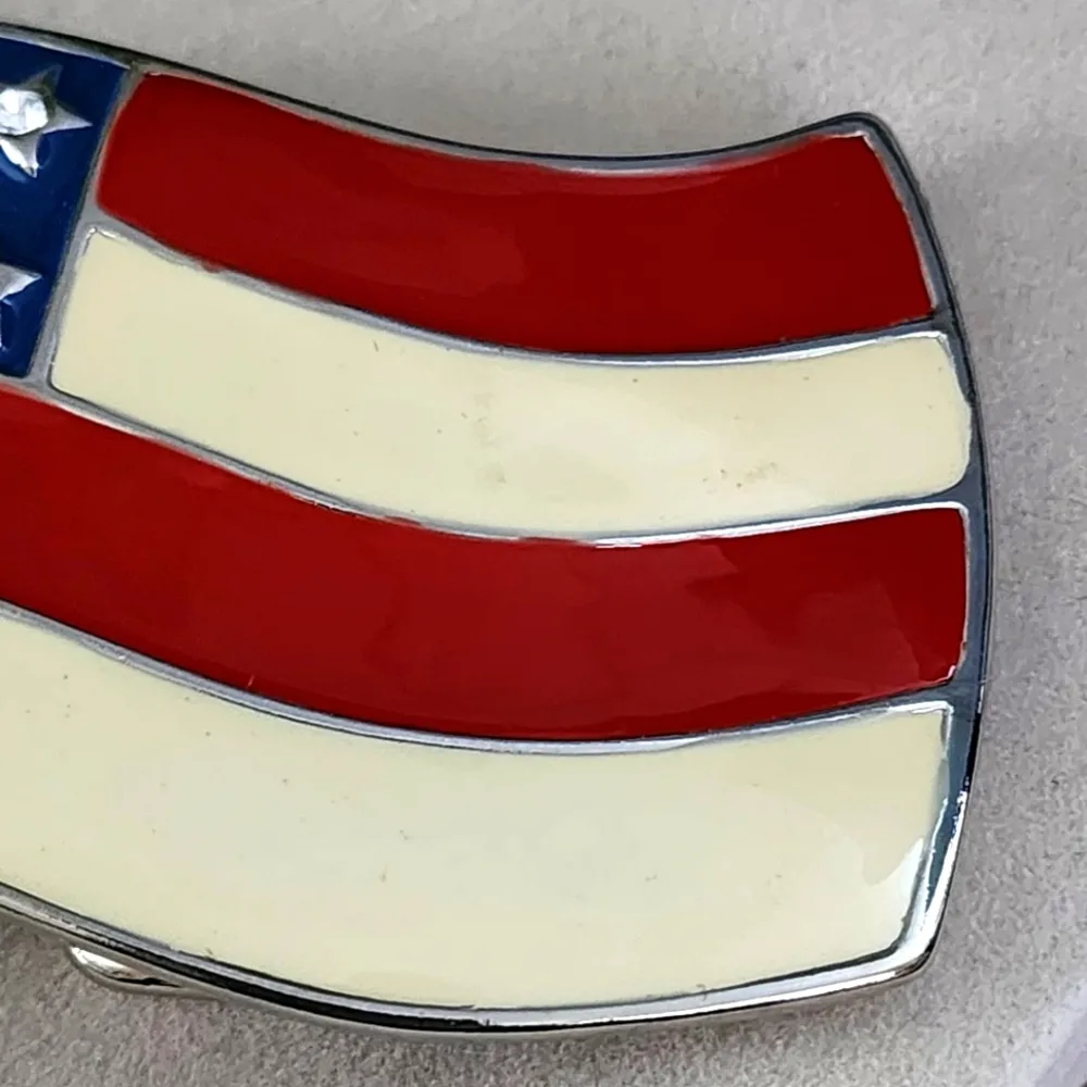 American Flag Silver and Enamel Belt Buckle Red - Image 3