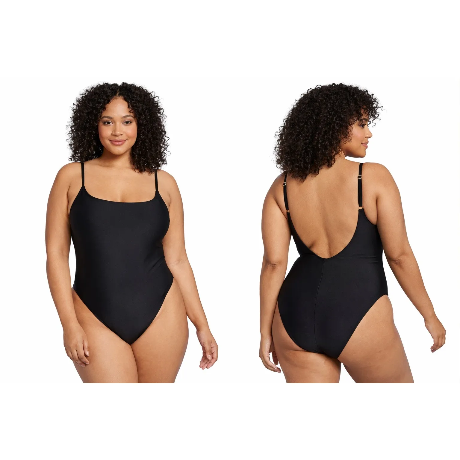 Wild Fable Black One-Piece Swimsuit XL (16) Adjustable Straps Low Scoop Back - Image 2