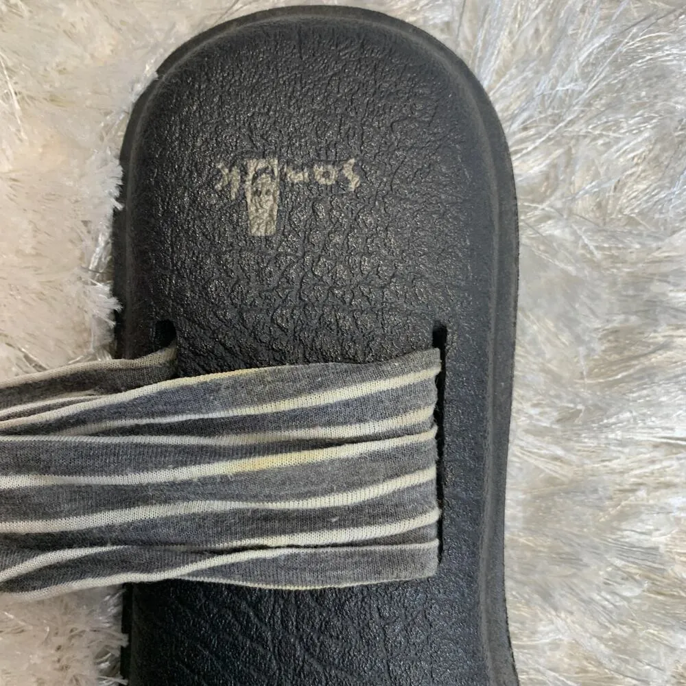 Sanuk Fabric Sling Yoga Mat Sandals Sz 9 Grey Cream Stripe - Image 4