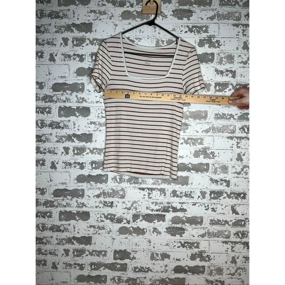 A new day | women striped ribbed square neck short sleeve shirt - Image 4