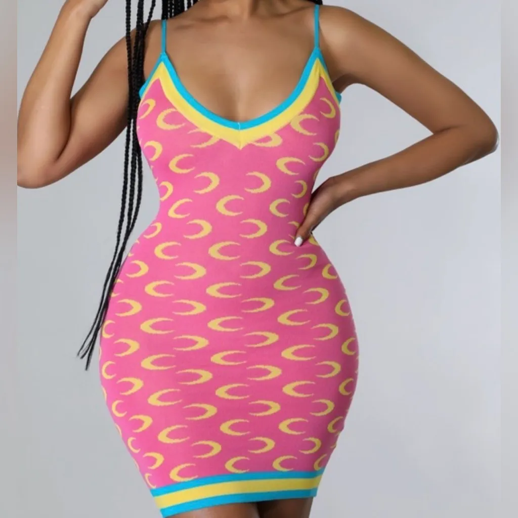 Pink and Yellow Patterned Bodycon Dress - Image 2