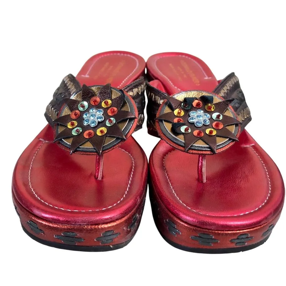 Donald Pliner Couture Peace Metallic Leather Shoe NIB 8.5 Wedge Thong $345 New Orange - Image 2