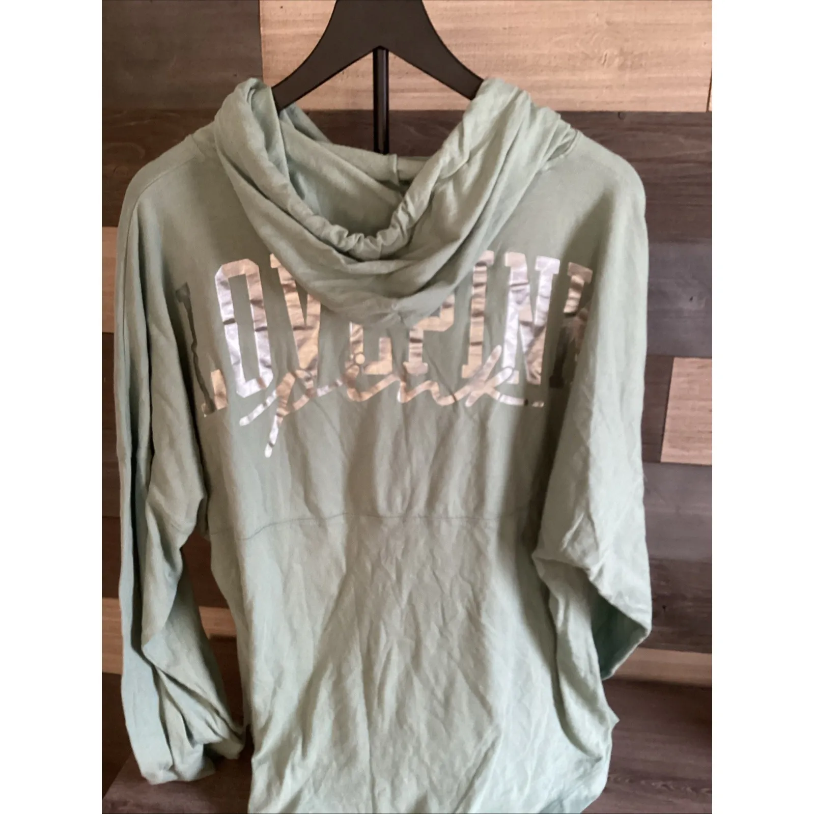 Victoria Secret Pink Light Weight Hooded Womans Green Pullover XL - Image 6