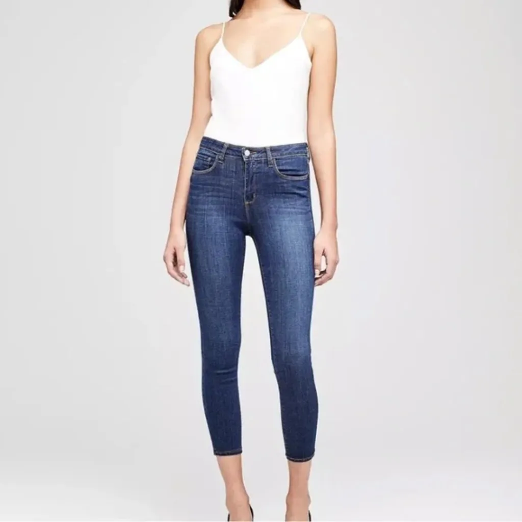 New L’Agence Margot Dark Wash High Rise Skinny Cropped Jeans Prime Blue Vintage - Image 3