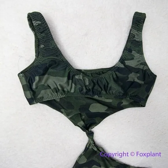 NEW Triya camo camouflage knotted detail‎ one piece swimsuit, size XS Green - Image 8
