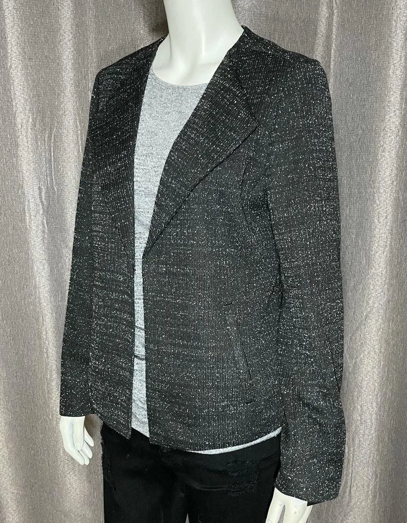 Nine West New Black Metallic Blazer Jacket Women’s Medium Open Front Shimmer - Image 4