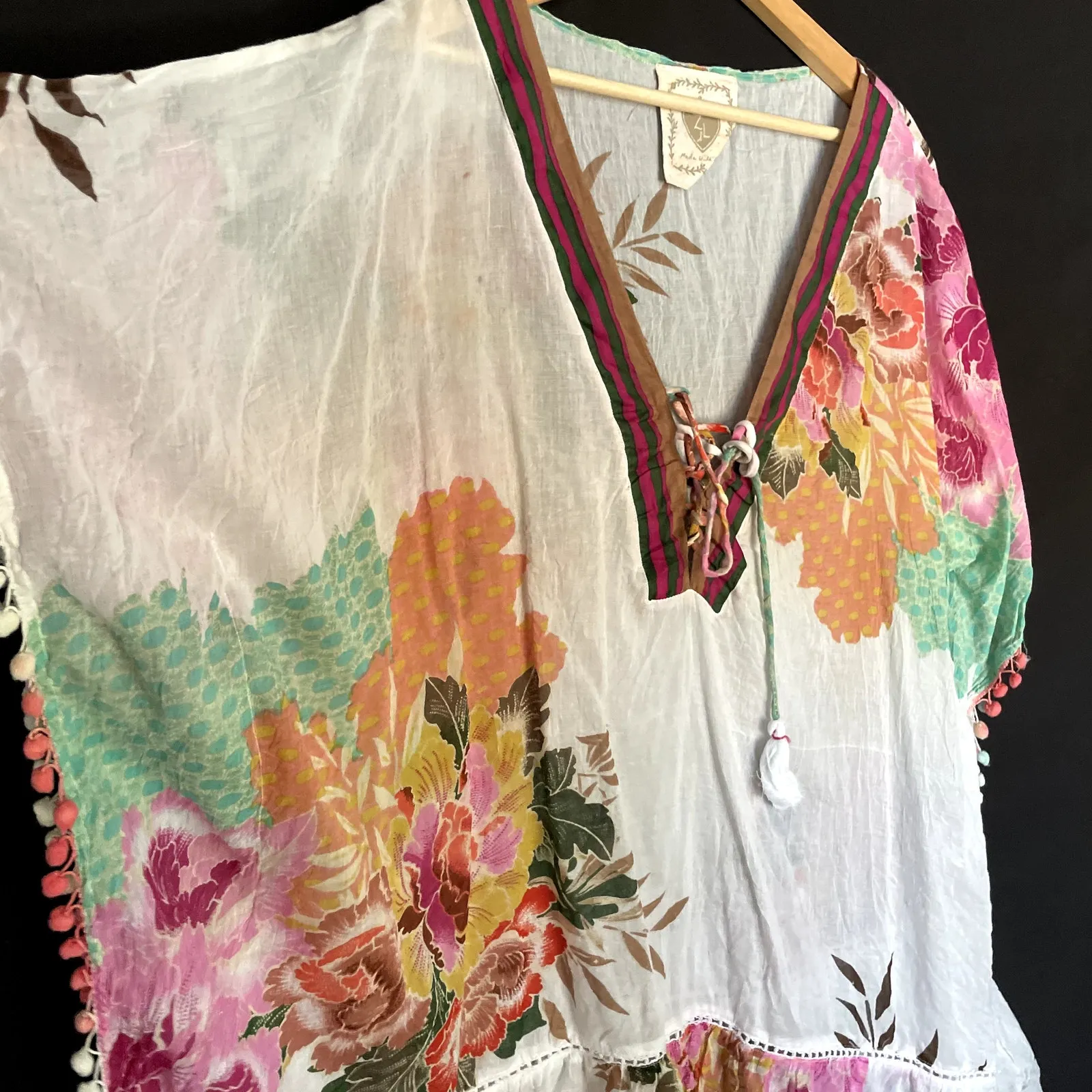 Z&L women's size XL cotton boho swimsuit coverup tassels deep v - Image 4