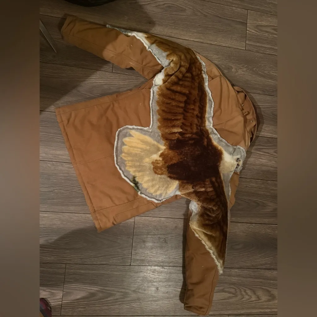 Vintage Carhartt Work Jacket customized bald eagle back Brown Size undefined - Image 8