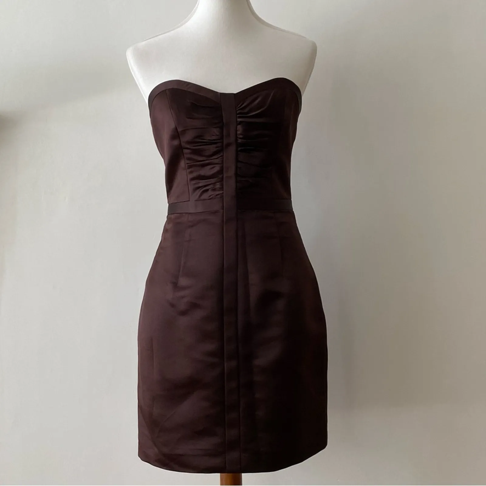 Cocktail Dress 6 Strapless Silk Y2K Style Semi Formal Small Mini $495 Occasion Brown - Image 12