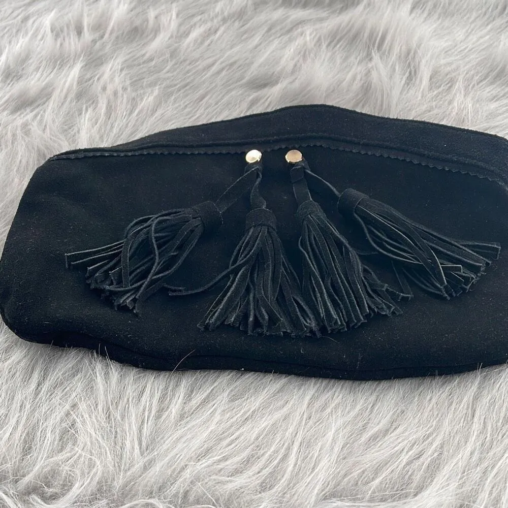 Mossimo suede boho fringe tassel Top zipper clutch Black - Image 3
