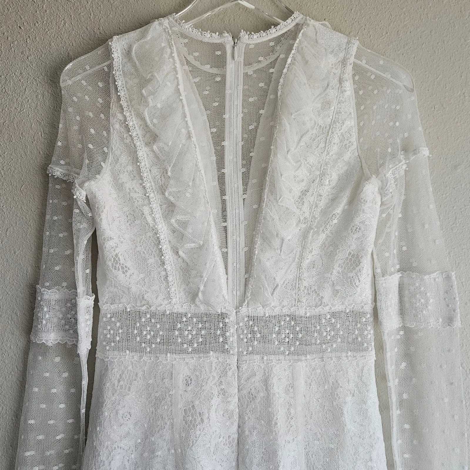 Alexis Elize White Lace Midi Dress Long Sleeve Size Medium Bridal - Image 13