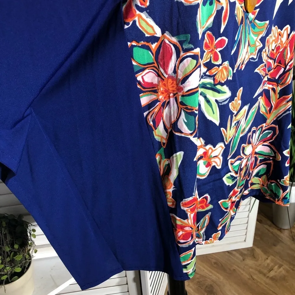 Bob Mackie Wearable Art Floral Tunic Kaftan Blouse Blue 2X - Image 7