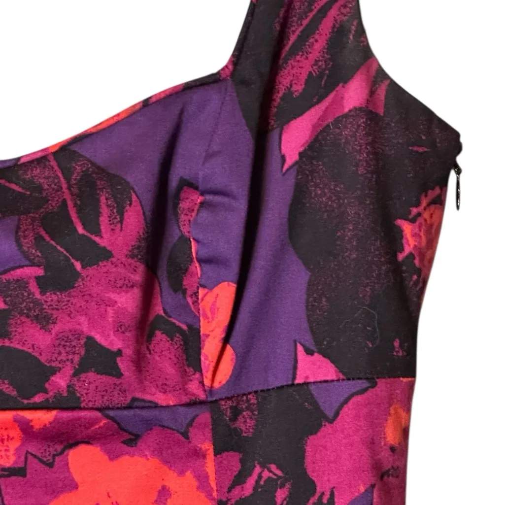 T Tahari Purple Red Abstract Floral Sleeveless Dress Size 0‎ Sheath F704R608 - Image 5