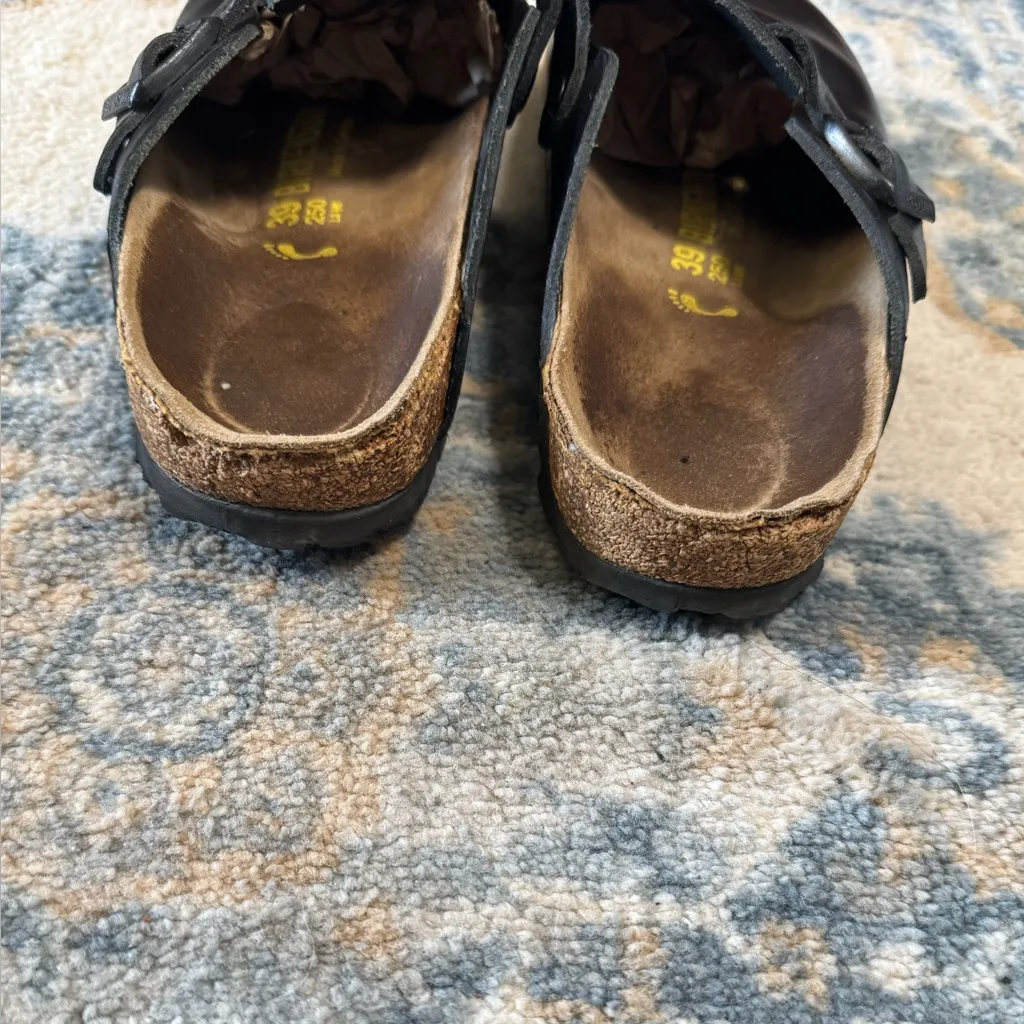 Birkenstock Black Leather Clogs Shoes Size 39/8.5 - Image 7