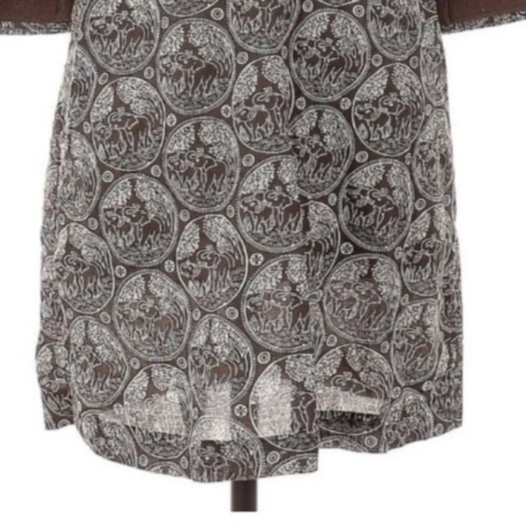 Tory Burch Tunic Dress Brown Elephant Print Size 2 100% Cotton V-Neck - Image 5
