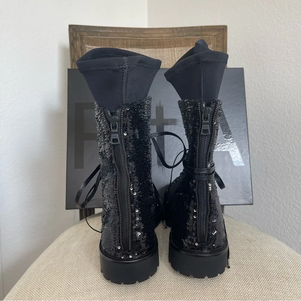 NEW RTA WOMENS COMBATUS BLACK SOCK SEQUIN COMBAT BOOTS SZ 38 8 - Image 11