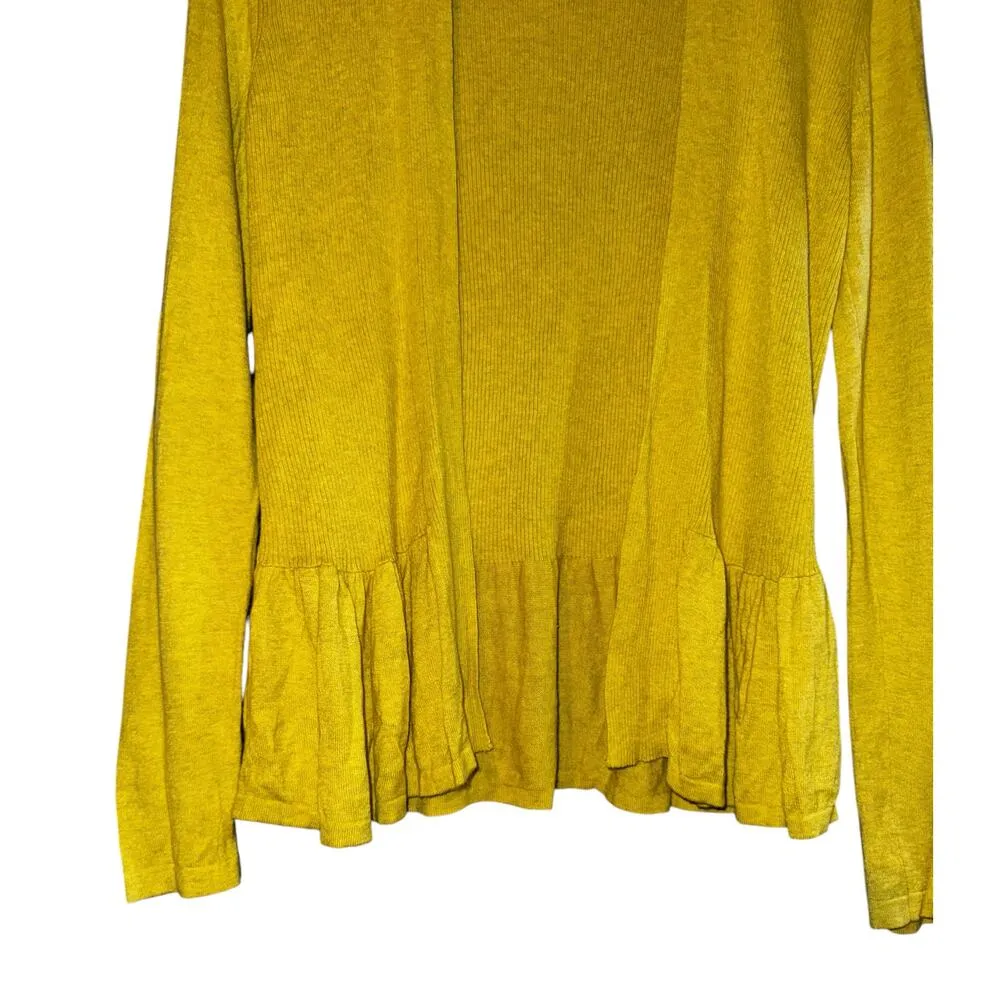 August Silk Green Ruffle Hem Open Cardigan Sweater Size L Olive Green Butterfly - Image 3