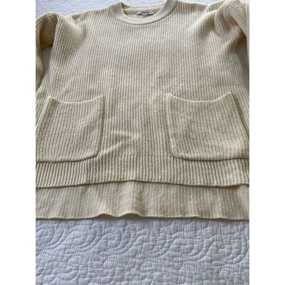 Madewell Ivory Patch Pocket Pullover Sweater Size S Long Sleeve Crew Neck - Image 10