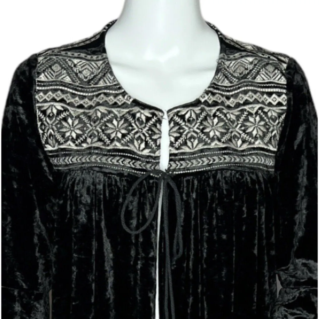 Boho Velvet Embroidered Blouse Womens S Black Festival Peasant Top‎ Whismygoth - Image 4