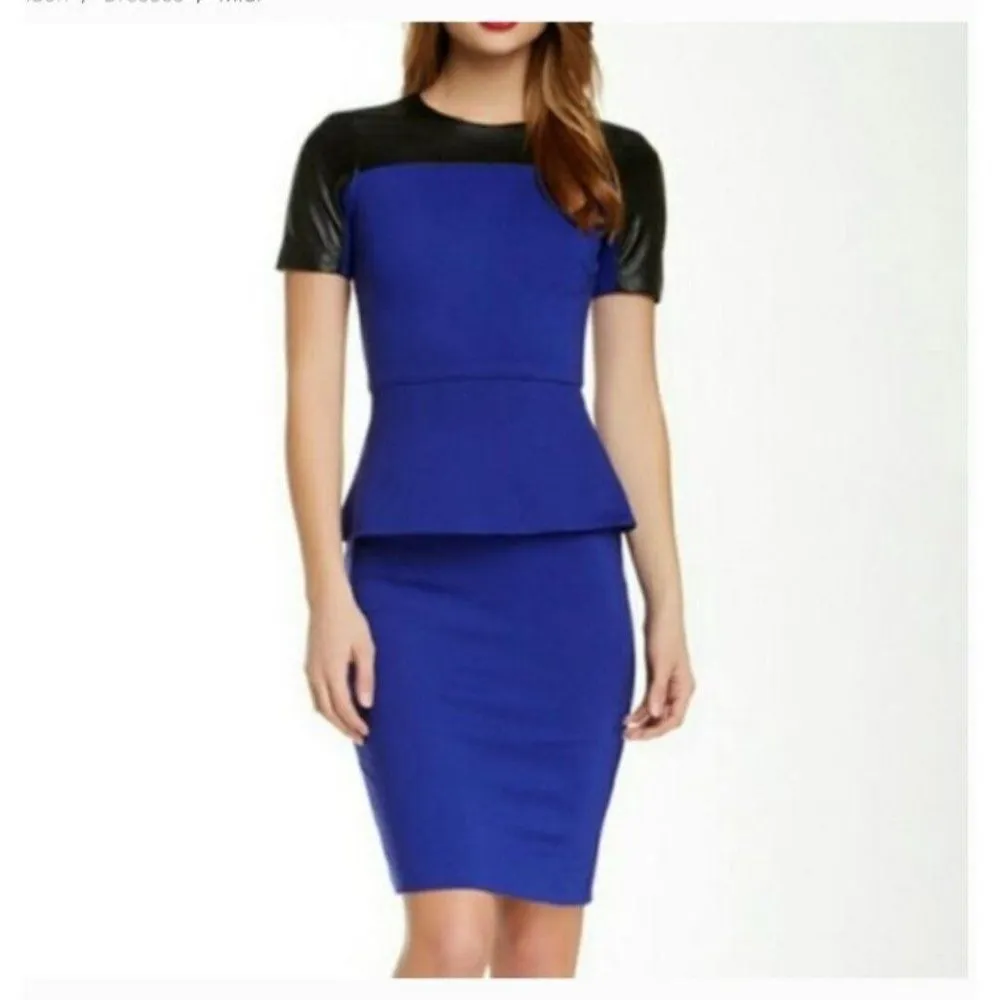 Ted Baker Piah Leather Trim Short Sleeve Peplum Knee Length Sheath Dress - Image 87