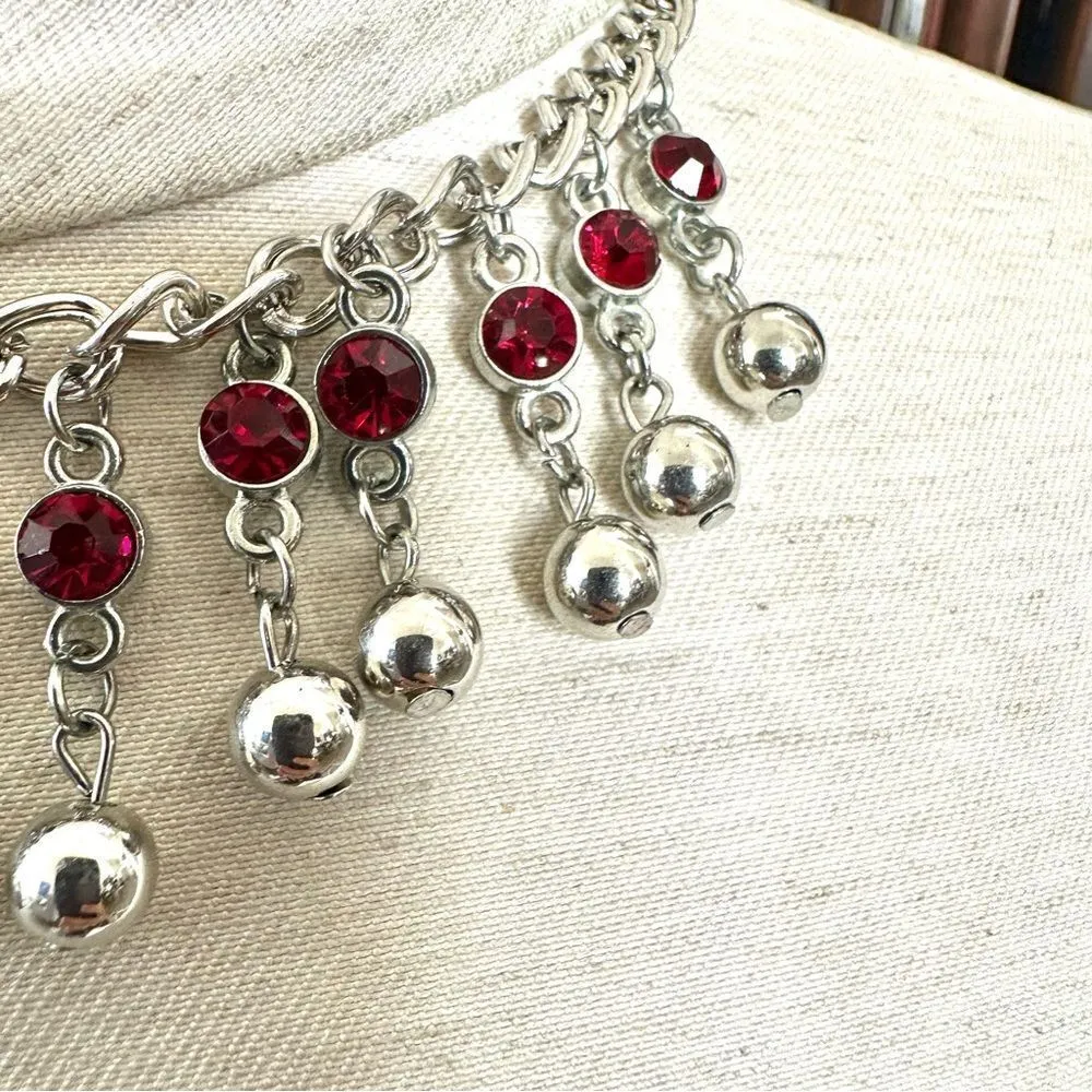 Silver tone burgundy rhinestone necklace - Image 5