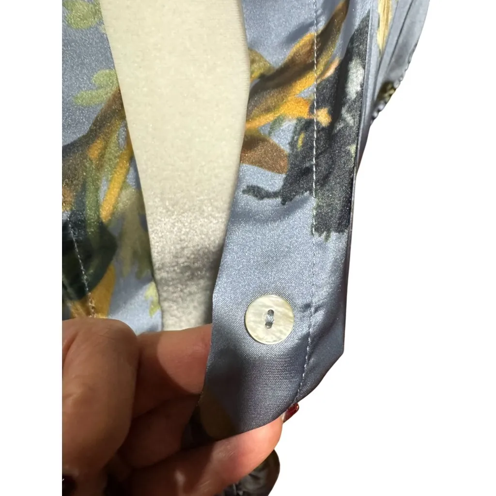 Elie Tahari Womens Floral Satin Top Party Blouse Size S Gray Blue Short Sleeve - Image 8