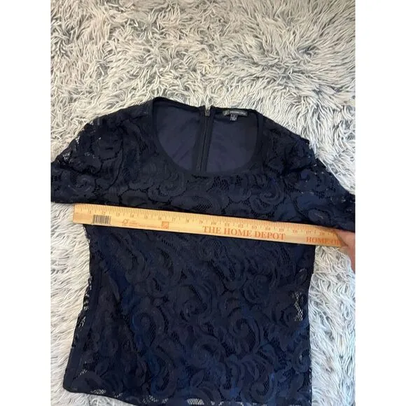 Adrianna Papell Womens Round‎ Neck  Lace  3/4 Sleeve Lace Top Blue Size S. - Image 6