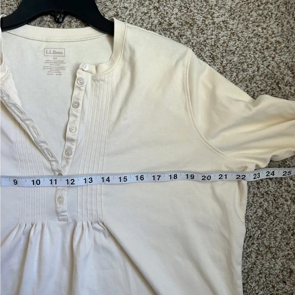 🦋 L.L. Bean Cream Mid Sleeve Blouse Casual Supima Cotton 1X - Image 4